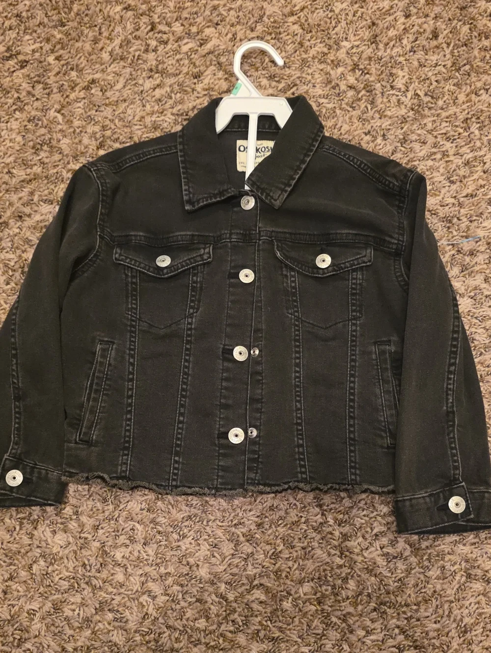 OshKosh B'gosh Girls' Black Denim Jacket with Button Front, Size 8